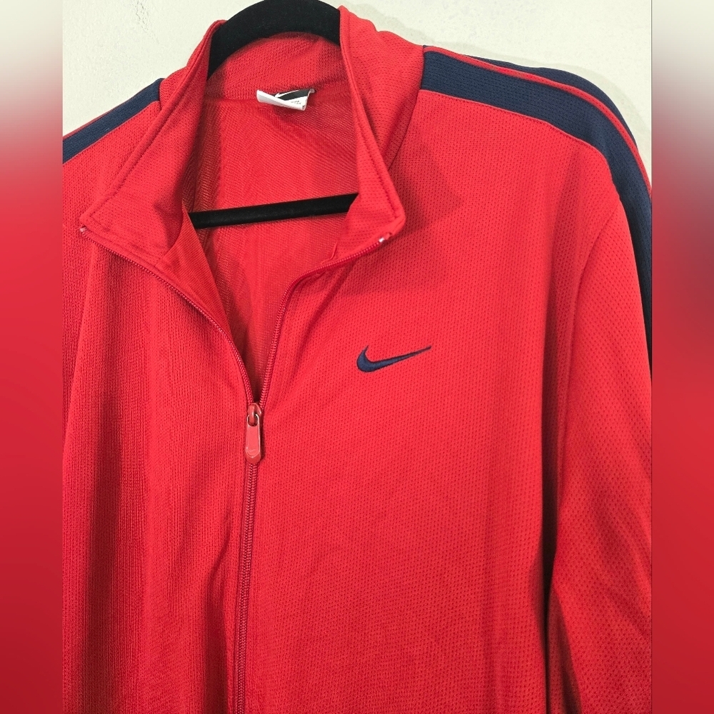 Nike Deep Red Full Zip Blue Sleeve Stripes Jacket Zip Side Pockets, size XXL - Picture 2 of 6
